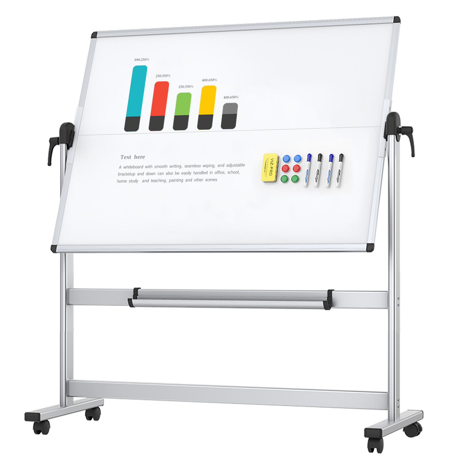 VIZ-PRO Double-Sided Mobile Whiteboard - Portable whiteboard