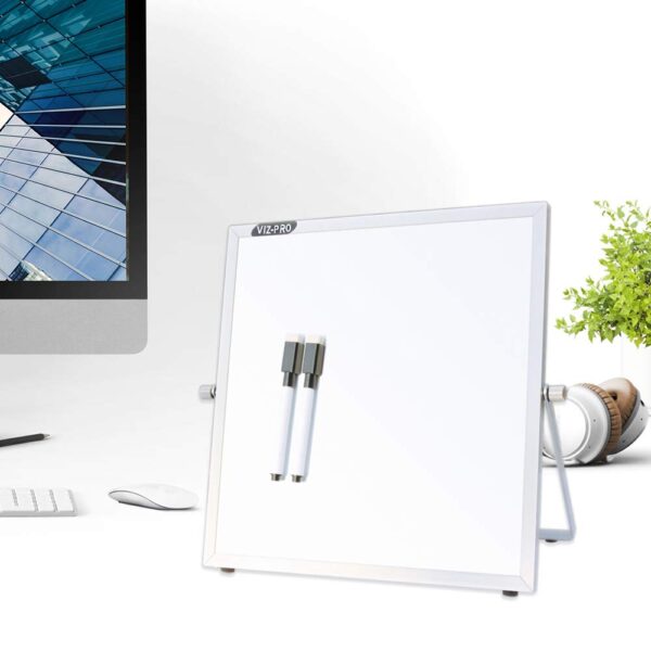 VIZ-PRO Small Desktop Dry Erase Board/Portable Whiteboard Easel for Kids 10 x 10 Inches with 2 Markers - Image 5