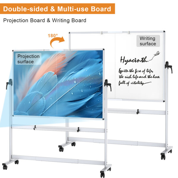 VIZ-PRO Double-Sided Mobile Projection Writing Whiteboard, 72 x 48 Inches, Magnetic Foldable Rolling Dry Erase Board & Projector Screen - Image 3