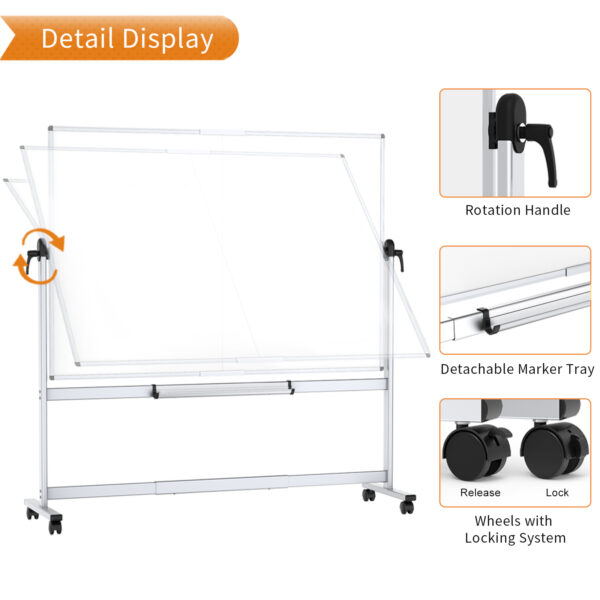 VIZ-PRO Double-Sided Mobile Projection Writing Whiteboard, 72 x 48 Inches, Magnetic Foldable Rolling Dry Erase Board & Projector Screen - Image 5