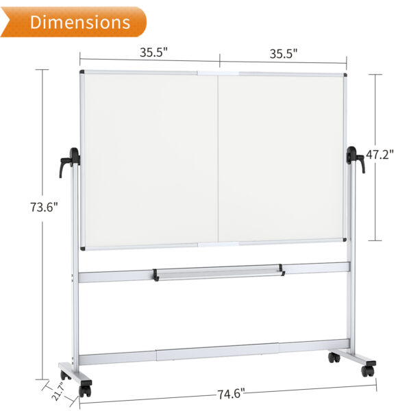 VIZ-PRO Double-Sided Mobile Projection Writing Whiteboard, 72 x 48 Inches, Magnetic Foldable Rolling Dry Erase Board & Projector Screen - Image 2