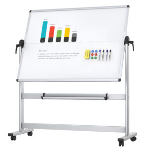 VIZ-PRO Double-Sided Mobile Whiteboard, Magnetic Rolling Dry Erase White Board on Wheels
